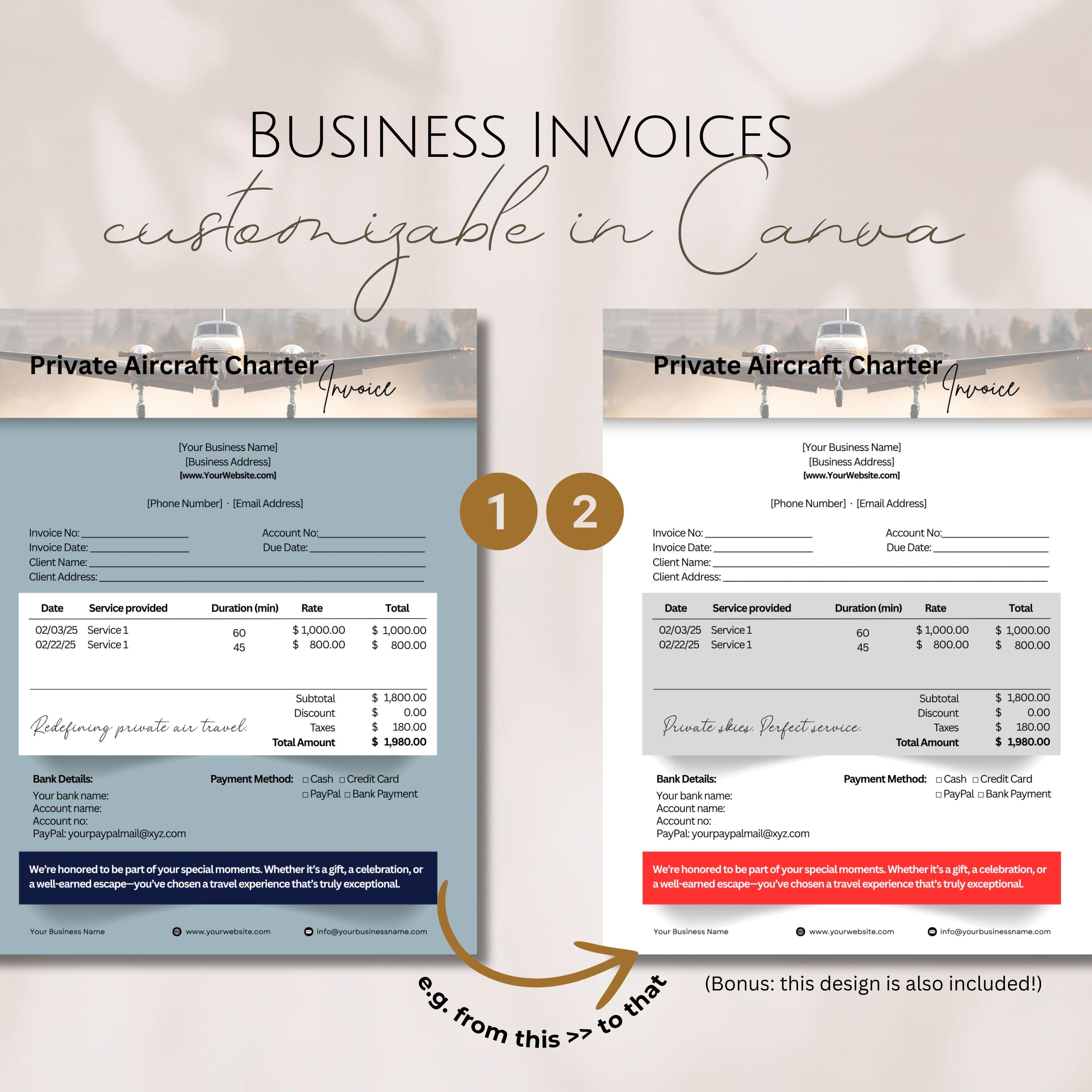 Aircraft Charter Service Invoice Templates, Editable Private Jet ...
