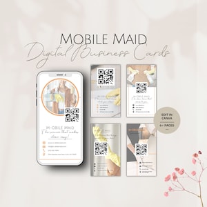 Biglietto da visita Instagram per addetto alle pulizie mobili, modelli digitali per pulizie, informazioni Instagram per addetto alle pulizie domestiche professionale, codice QR modificabile per servizi a domicilio sui social media