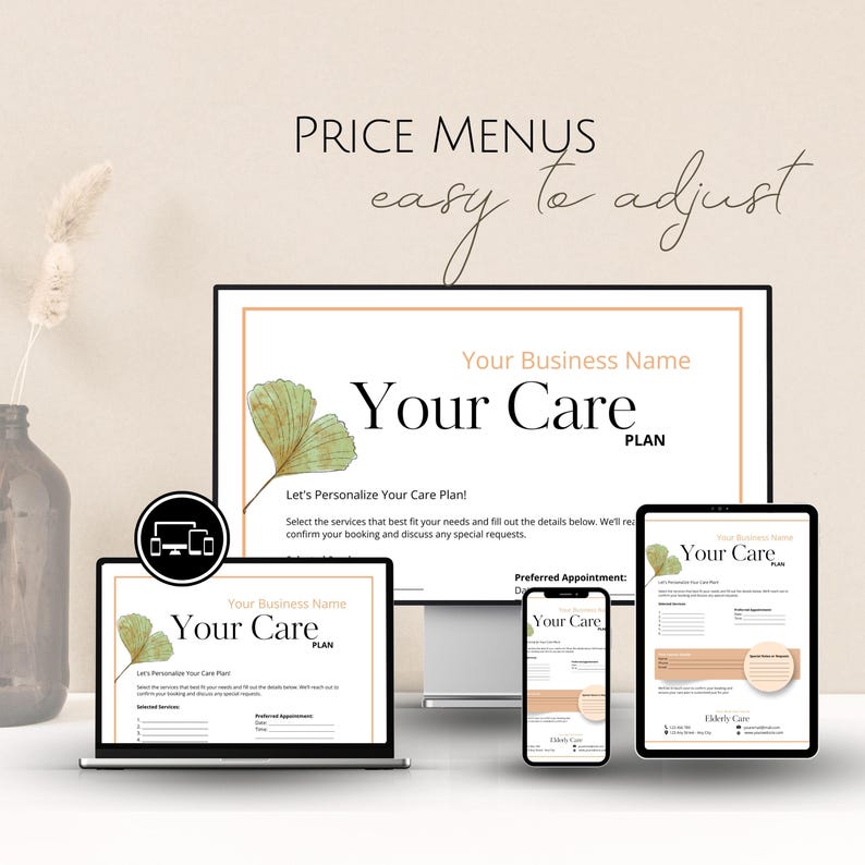 Elderly Care Price Menu Templates, Editable Business Forms, Elder ...