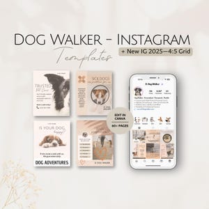 Plantillas de Instagram para paseadores de perros, publicaciones en redes sociales caninas, paquete de Instagram para cuidadores profesionales de mascotas, paquetes editables de Canva para negocios de paseo de perros 4:5