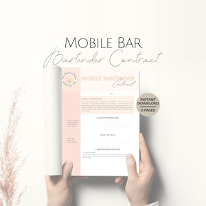 Modèles de contrat de bar mobile, Contrat de service commercial modifiable avec un barman, Modèle de barman, Formulaire de barman professionnel personnalisable