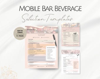 Mobile Bar Beverage Selection Templates, Editable Bartending Business Service Template Professional Barkeepers Drinks Cocktails Menu Forms