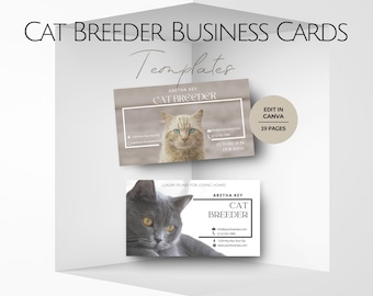 Cat Breeder Business Card Template, Editable Cats Breeding Info Cards Design, Customizable Pet Client Templates, Professional Feline Service