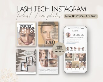 Lash Tech Instagram Post Templates, Editable Lashes Artists Social Media IG Posts Professional Eyelash Service Beauty Salon Business Set 4:5