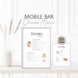Mobile Bar Drinks Menu Templates, Editable Bartend Cocktails Pricing Info, Customizable Professional Bartender, Barman Business Template