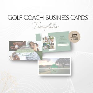 Sjablonen voor visitekaartjes golfcoach, bewerkbaar infokaartontwerp, service voor golfersinstructeur, sjabloon voor professionele golfleraar QR-set doc