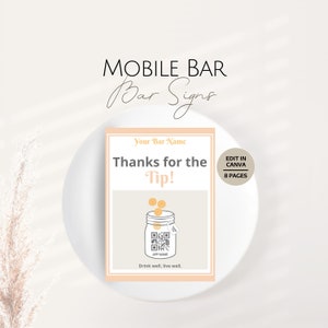 Modelos de placas de bar para dispositivos móveis, modelos editáveis de opções de pagamento para bartenders, gorjetas personalizáveis para marcas de bartenders profissionais