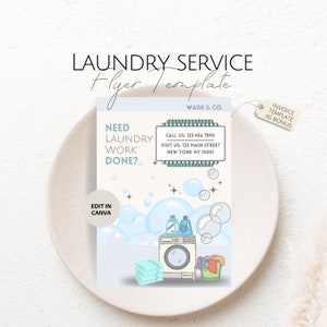 Bearbeitbarer Wäscheservice-Flyer, Canva Wäscherei-Werbevorlage, anpassbarer Waschsalon, professionelle Business Wash & Fold-Flyer