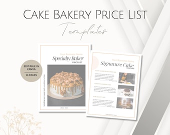 Plantilla de lista de precios para pastelería, plantillas editables de menú de precios de panadería, archivo de servicios profesionales de panadería, tarifas imprimibles de pasteles de boda