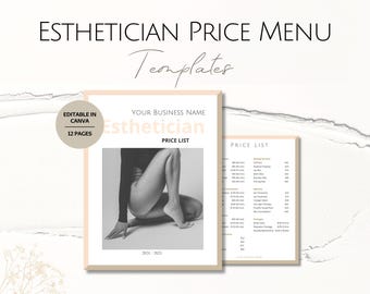 Esthetician Price List, Pricing Menu Templates, Beauty Salon Professional Template, SPA Package Set, Skincare Business Facial Skin Treatment