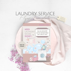 Bearbeitbarer Wäscheservice-Flyer, Canva Wäscherei-Werbevorlage, anpassbarer Waschsalon, professionelle Business Wash & Fold-Flyer