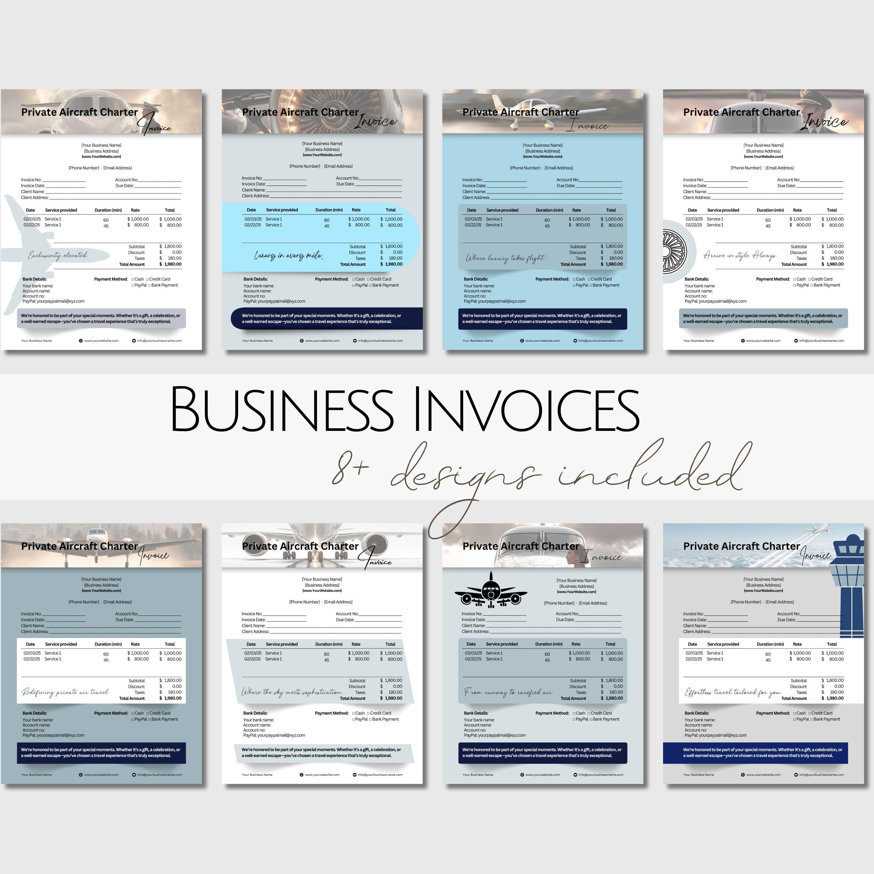 Aircraft Charter Service Invoice Templates, Editable Private Jet ...