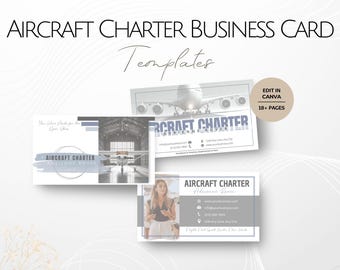 Aircraft Charter Business Card Templates, Editable Private Jets Charters Info Cards, Customizable Template Professional Airplane Renting AI