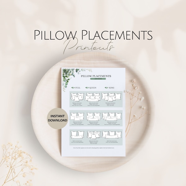 PILLOW Arrangement Guide, Exclusive Laundry Home Design Improvement, Pimp your House Printable Template, Cleaning Washing Cheat Sheet Gift