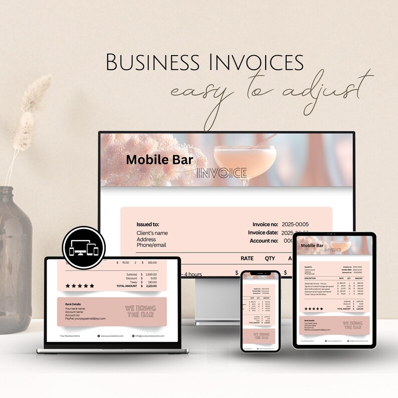 Mobile Bar Business Invoice Templates, Editable Bartending Service ...
