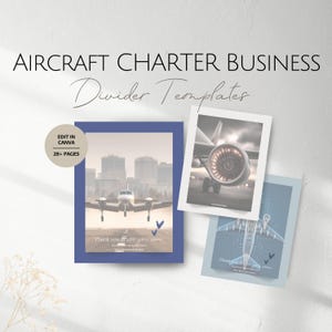 May include: A set of Aircraft Charter Business Divider Templates. The design includes images of airplanes and the text "Aircraft Charter Business Divider Templates". The templates are in a blue and white color scheme.
