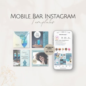 Modelos de Instagram para Bar Móvel, Postagens de Mídia Social para Bartenders, Pacote IG para Bartenders Profissionais, Negócios de Bartending Editáveis, Pacotes Canva