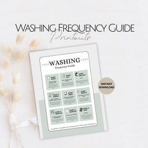 Wasfrequentiegids, wasplanner, dagelijkse wekelijkse schoonmaaktracker, wasinstructies, textielverzorgingskalender, routinecontrolelijst