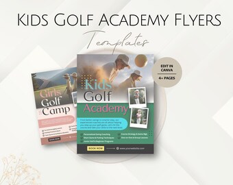 Kids Golf Camp Business Flyers Templates, Editable Service Template, Junior Golfing Academy Expert Advertisement, Professional Management AI