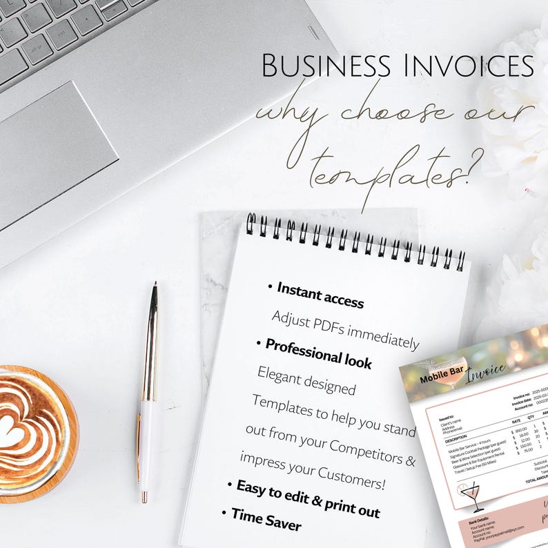 Mobile Bar Business Invoice Templates, Editable Bartending Service ...