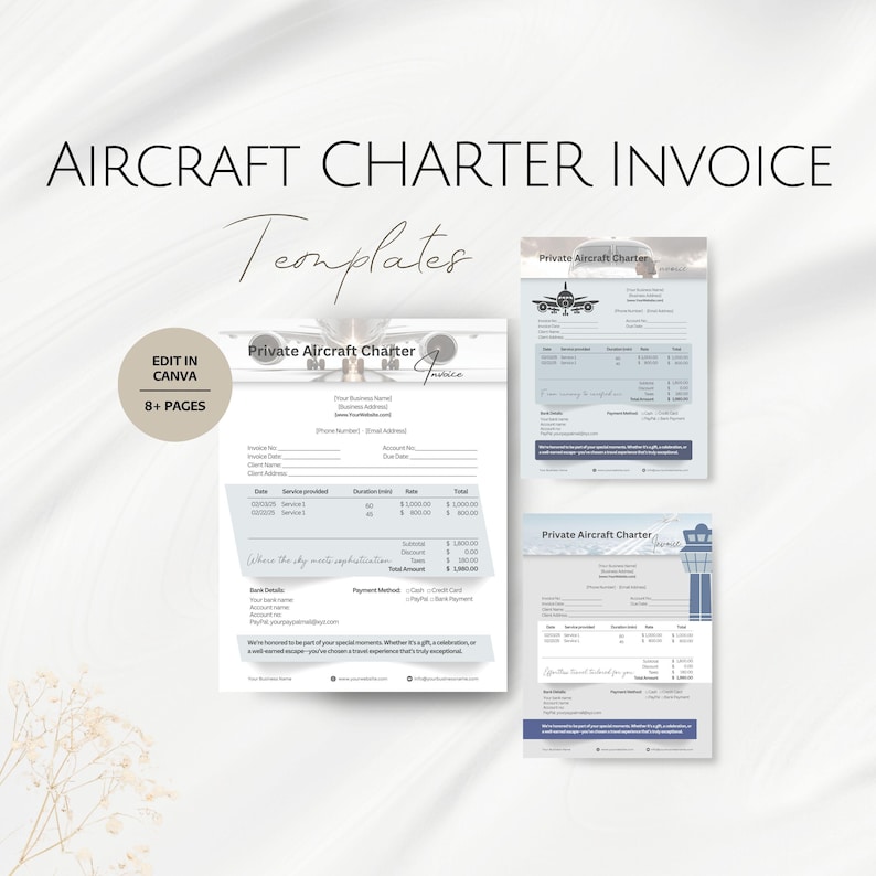 Aircraft Charter Service Invoice Templates, Editable Private Jet ...