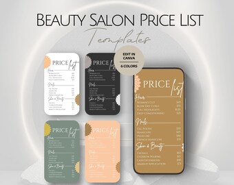Beauty Salon Price Lists Templates, Digital Pricing List, Editable IG Social Media Posts, Professional Skin Care Rates, Instagram Business