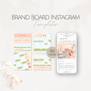 Brand Board Templates Instagram, Editable Mood Boards Canva Template Style Guide Branding Professional IG Business Identity Kit DIY Bar Logo