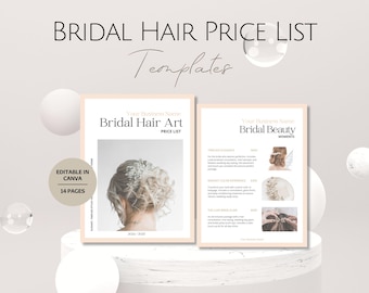 Bridal Hair Service Price List Template, Editable Salon Pricing Menu, Professional Hairdressing Client Rates Booklet, Business Beauty Studio
