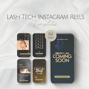 Lash Tech Instagram Reels Vorlagen, Lashes Architekt Social Media Posts, professioneller Schönheitssalon IG Reel bearbeitbares Canva Business Post Set