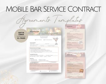 Mobile Bar Service Contract Agreement Templates, Editable Bartending Business Conditions Template Professional Bartender Organization Offers