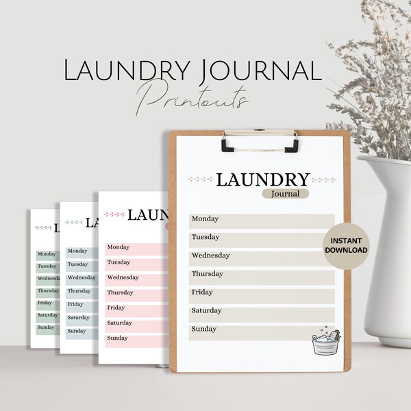 Laundry JOURNAL, Printable Weekly Washing Planner, Wash and Dry Chores Tracker, Household Itinerary, Family Cleaning Schedule Home Checklist