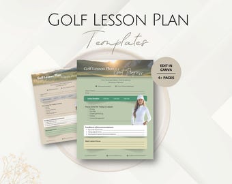 Plantillas de planes de lecciones de golf, hojas de progreso editables para clientes, plantillas de negocios para entrenadores, planificadores de lecciones para expertos de academias de clubes profesionales.