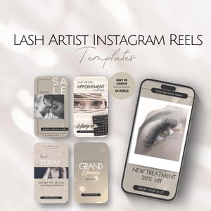Lash Artist Instagram Reels Vorlagen, Lashes Architekt Social Media Posts, professioneller Schönheitssalon IG Reel bearbeitbar Canva Business Set