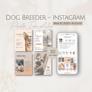 犬のブリーダー向けInstagram投稿テンプレート、犬の繁殖専門家、編集可能なソーシャルメディア投稿、プロのシェパード専門家によるビジネスマーケティング