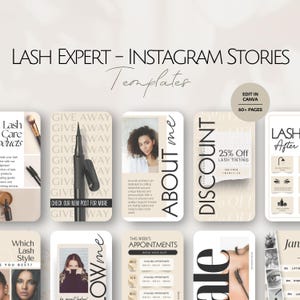 Lashes Expert Instagram Stories Vorlagen, Lash Architekt Social Media Posts, Professional Beauty Salon IG Story Bearbeitbar Canva Business Set