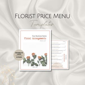 Lista de Preços de Floricultura, Modelos de Cardápio de Preços, Modelo Profissional para Floricultura, Conjunto de Pacotes de Flores, Brochura de Flores, Serviços para Eventos de Floricultura