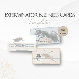 Sjablonen voor visitekaartjes verdelgerservice, bewerkbare informatiekaart ongediertebestrijding, beheersjabloon professionele insectenverdelgingsservice