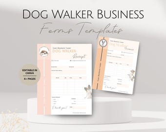 Dog Walker Business Forms Templates, Editable Dogs Care Invoice Receipt Set, Customizable Professional Pet Sitter Brand Invoice Receipt Doc