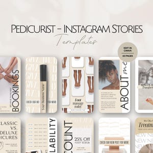 Feet Care Experte Instagram Geschichten Vorlagen, Pedikürist Social Media Posts, Professioneller Schönheitssalon IG Story Bearbeitbare Pediküre Geschäft