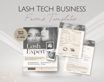 Plantillas comerciales de Lash Tech, Acuerdo de consentimiento de consulta editable, Guía de estilo para el mapeo de pestañas, Formularios de servicio profesional de Lashes Expert