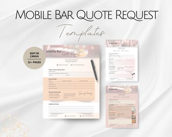 Plantillas de solicitud de presupuesto para barra móvil, plantilla editable de plan de servicios para negocios de barman, formularios de planificación para barmans profesionales, Canva
