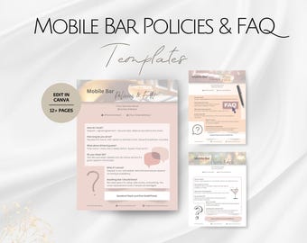 Plantillas de preguntas frecuentes sobre políticas de barra móvil, plantilla editable para negocios de barman, preguntas y respuestas profesionales de barman, organización de políticas de preguntas y respuestas.