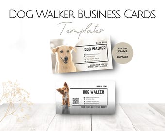 Dog Walker Business Card Templates, Editable Dogs Walking Cards Design, Customizable Pet Client Template, Professional Canine Care Service