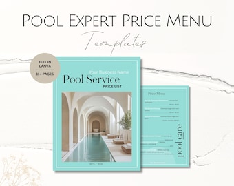 Pool Care Price Menu Templates, Editable Business Forms, Pools Maintenance Repair Cleaning Expert Professional Pricing List Guide Catalogue