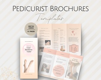 Plantillas de folletos para pedicura, folleto editable, folletos de expertos en pedicura, folleto tríptico con precios de servicios profesionales para el cuidado de los pies.