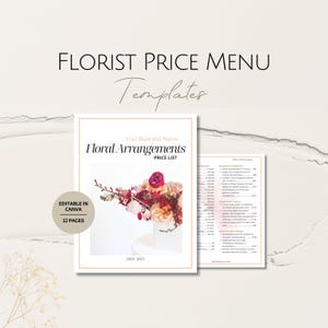 Lista de Preços de Floricultura, Modelos de Cardápio de Preços, Modelo Profissional para Floricultura, Conjunto de Pacotes de Flores, Brochura de Flores, Serviços para Eventos de Floricultura