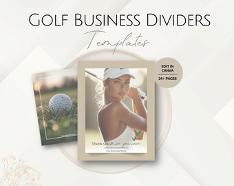 Plantillas de separadores de carpetas para entrenadores de golf, plantilla empresarial editable, organizador de archivos para gestión profesional de instructores de golf.