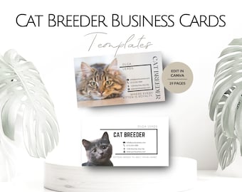Cat Breeder Business Card Template, Editable Cats Breeding Info Cards Design, Customizable Pet Client Templates, Professional Feline Service