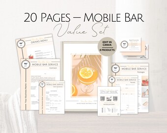 Mobile Bar Templates VALUE Set, Bartender Instagram Template, Professional Barkeeper, Editable Bartending Business Signs Posters Contract