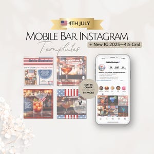 Modelos de Instagram para Bar Móvel, Postagens de Mídia Social para Bartenders, Pacote de Instagram para Bartenders Profissionais, Editável, Negócios de Bartending Sazonais